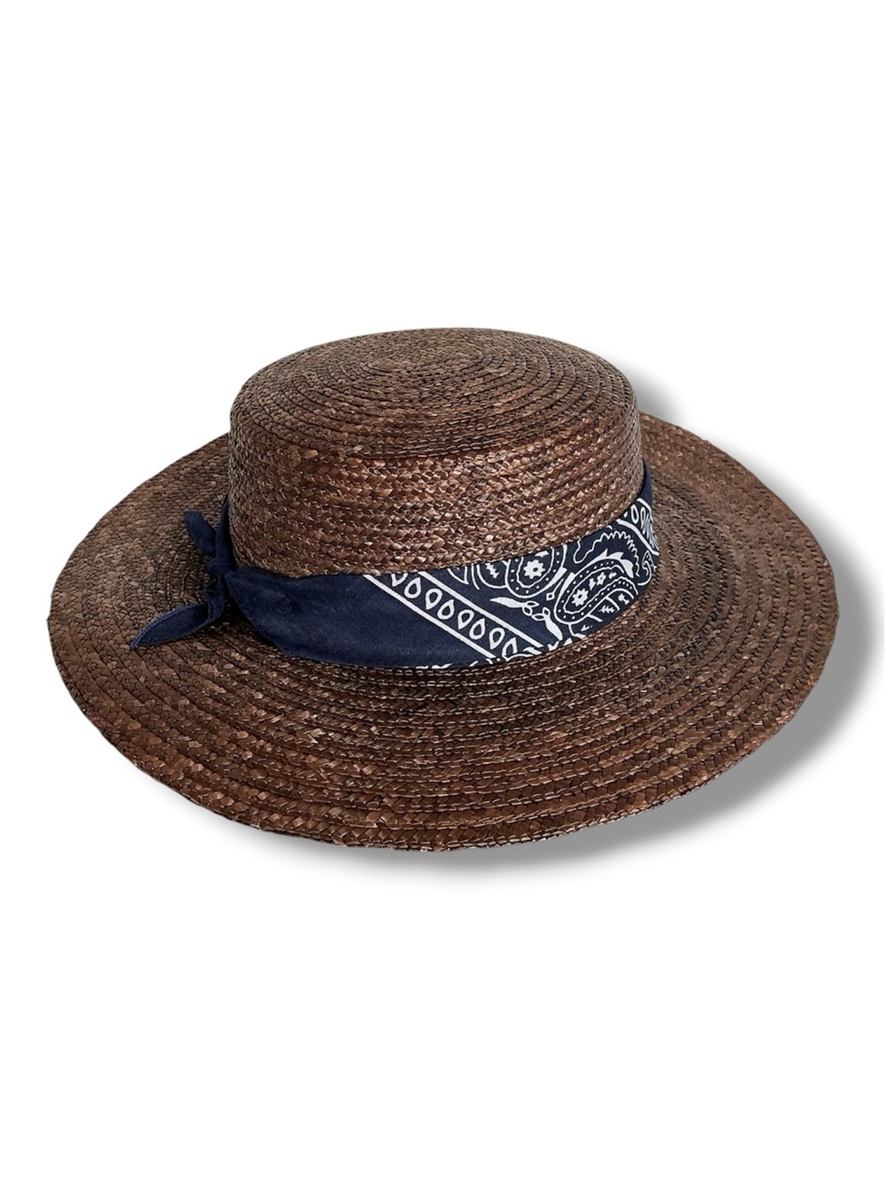 Wyeth Straw Boater Wide Brim Sun Hat in Brown